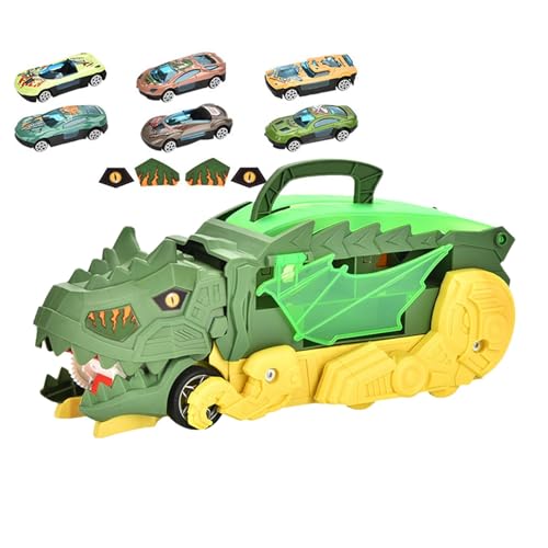 Wcybym Dinosaurier-LKW-Spielzeugset | Verwandelndes Fahrzeug mit Dino-Thema | Autotransporter mit 6 Autos | Transportspielzeug im Dino-Design | Vielseitiges Dinosaurier-Autospielzeug für Kinder, oder von Wcybym