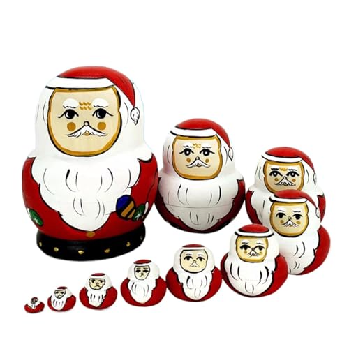 Weihnachtsmann-Nistpuppen-Set | Bunte handbemalte Cartoon-Stapelpuppen | 10-teilige Nestpuppen aus | Weihnachts-Stapelspielzeug | Vielseitiges Nistspielzeug für Kinder und Erwachsene als Weihnach von Wcybym