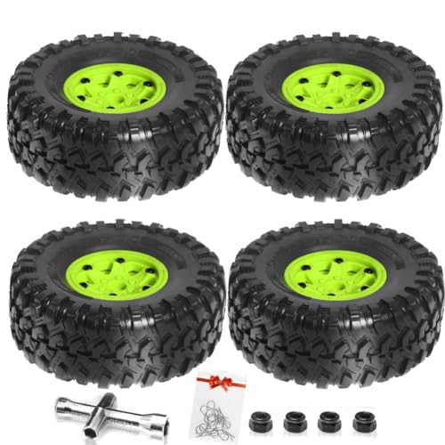 Wdesrgt 135 mm Metall 2,2 Beadlock Felgenreifensatz für 1/10 RC Crawler Car Axial SCX10 Wraith RR10 Capra TRX4 YK4082, Grün von Wdesrgt