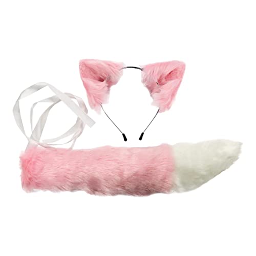 Wdfnexalai 2 x Plüsch Kunstfell Katzenohren und Schwanz Set Halloween Fasching Cosplay Kostüm Rosa von Wdfnexalai