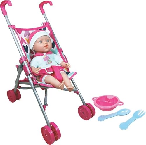 Wdk Partner 1 Puppe 33 cm, 1 Kinderwagen mit Einer Höhe von 47 cm und Zubehör für den Nachmittagssnack. Rohre aus Metall. Kinderwagen von einem Erwachsenen zu montieren. Ab 2 Jahren. von Wdk Partner