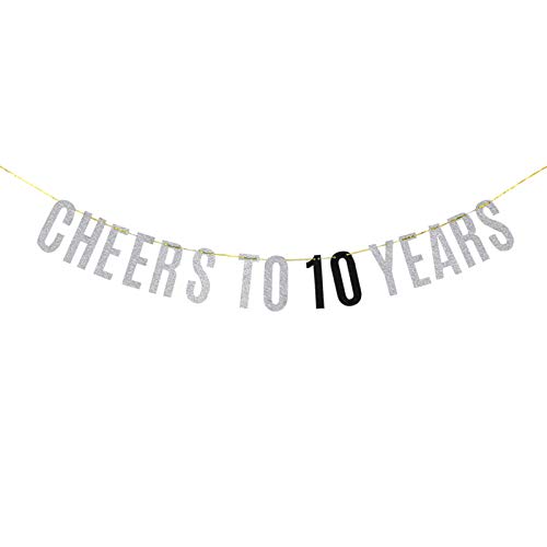 WeBenison Cheers to 10 Years Banner Happy 10th Birthday 10th Anniversary Banner Celebration Party Dekoration Zubehör Silber Glitzer von WeBenison