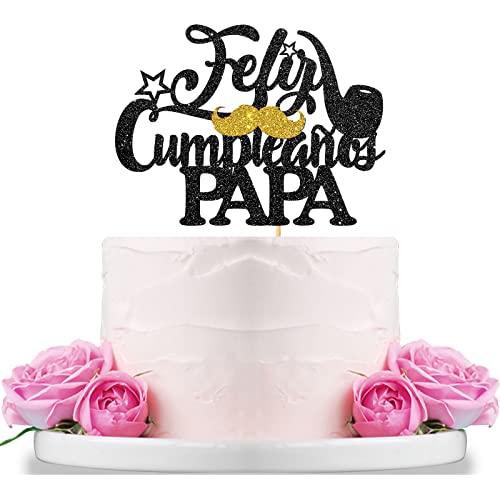 WeBenison Feliz Cumpleaños Papa Cake Topper Fiesta Thema Papa Geburtstagstorte Supplies / Spanische Vater Geburtstag Party Dekorationen Schwarz Glitzer von WeBenison