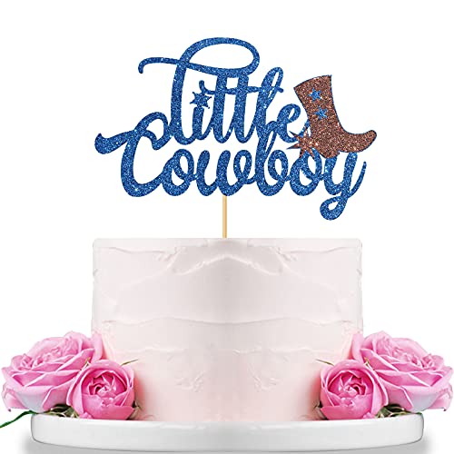 WeBenison Little Cowboy Tortenaufsatz mexikanisches Motiv Cowboy Geburtstagsparty Babyparty Western Party Dekorationen Blau Glitzer von WeBenison