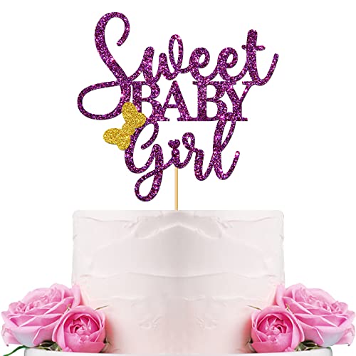 WeBenison Sweet Baby Girl Cake Topper, It's a Girl First Birthday Cake Supplies, Baby Shower Gender Reveal Party Dekorationen Lila Glitzer von WeBenison