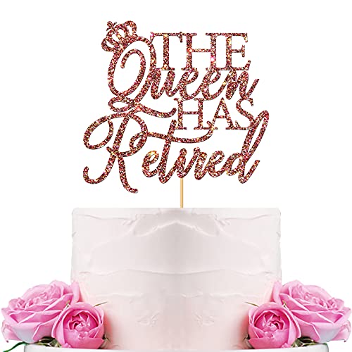 WeBenison The Queen Has Retired Cake Topper, Happy Retirement Kuchendekoration/Abschieds-Party/Damen Ruhestand Dekorationen Supplies Rose Gold Glitter von WeBenison