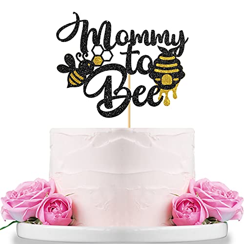 WeBenison Tortenaufsatz mit Aufschrift "Mommy to Be", für Babyparty, Party-Dekoration, für werdende Mütter und Bienen, goldfarben und schwarz von WeBenison