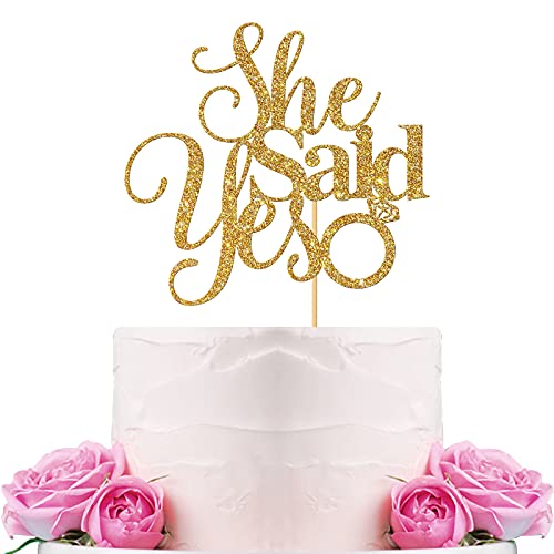 WeBenison Tortenaufsatz mit Aufschrift "She Said Yes", Hochzeitstortenaufsatz, Verlobung, Brautparty, Junggesellinnenabschied, Party-Dekoration, Goldglitzer von WeBenison