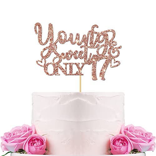 WeBenison Young & Sweet Only 17 Cake Topper / 17th Birthday Cake Supplies Sweet 17 Years Old Birthday Party Decorations Rose Gold Glitter von WeBenison