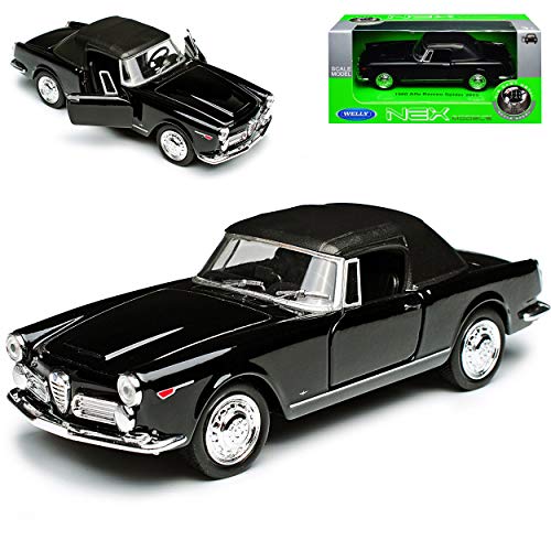 Alfa Romeo Spider 1960 2600 Schwarz mit Soft Top Cabrio 1961-1969 ca 1/43 1/36-1/46 Welly Modell Auto von WeIIy