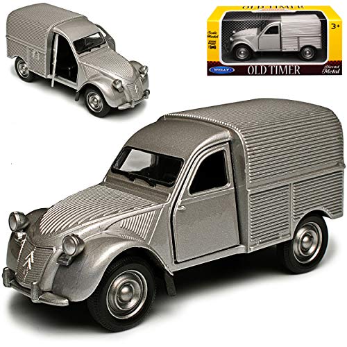 Citroen 2cv Fourgonnette Transporter Silber Grau 1949-1990 mit Rückzugsmotor ca 1/43 1/36-1/46 Welly Modell Auto von WeIIy