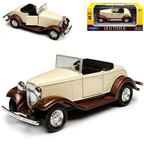 Ford Model A Roadster Beige Cream mit Braun Cabrio Offen 1928-1931 ca 1/43 1/36-1/46 Welly Modell Auto mit individiuellem Wunschkennzeichen von WeIIy