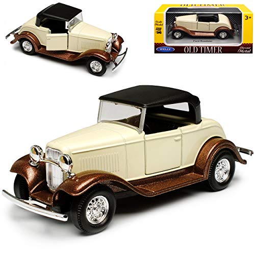 Ford Model A Roadster Beige Cream mit Braun Cabrio mit Soft Top 1928-1931 ca 1/43 1/36-1/46 Welly Modell Auto von WeIIy