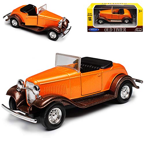 Ford Model A Roadster Orange mit Braun Cabrio Offen 1928-1931 ca 1/43 1/36-1/46 Welly Modell Auto mit individiuellem Wunschkennzeichen von WeIIy