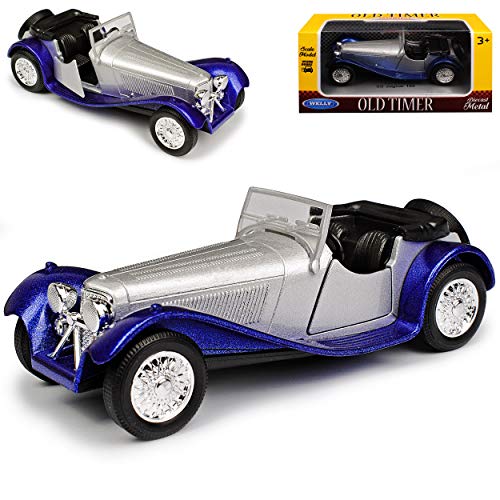 Jaguar SS 100 Silber mit Blau Cabrio Offen 1935-1940 ca 1/43 1/36-1/46 Welly Modell Auto mit individiuellem Wunschkennzeichen von WeIIy