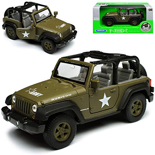 Jeep Wrangler Rubicon JK Cabrio Offen Grün US Army Militär 2007-2018 ca 1/43 1/36-1/46 Welly Modell Auto mit individiuellem Wunschkennzeichen von WeIIy