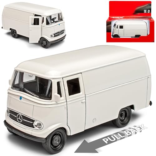 Mercedes-Benz L319 Kasten Transporter Weiss Beige Bus 1955-1968 mit Rückzugsmotor ca 1/43 1/36-1/46 Welly Modell Auto mit individiuellem Wunschkennzeichen von WeIIy