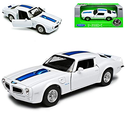 Pontiac Firebird Trans Am Coupe Weiss mit Blau 2. Generation 1970-1974 ca 1/43 1/36-1/46 Welly Modell Auto mit individiuellem Wunschkennzeichen von WeIIy