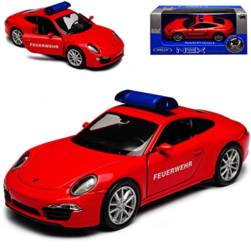 Porsche 911 991 Carrera S Coupe Rot Feuerwehr Ab 2011 ca 1/43 1/36-1/46 Welly Modell Auto mit individiuellem Wunschkennzeichen von WeIIy