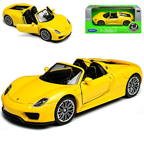 Porsche 918 Spyder Cabrio Offen Gelb 2013-2015 ca 1/43 1/36-1/46 Welly Modell Auto mit individiuellem Wunschkennzeichen von WeIIy