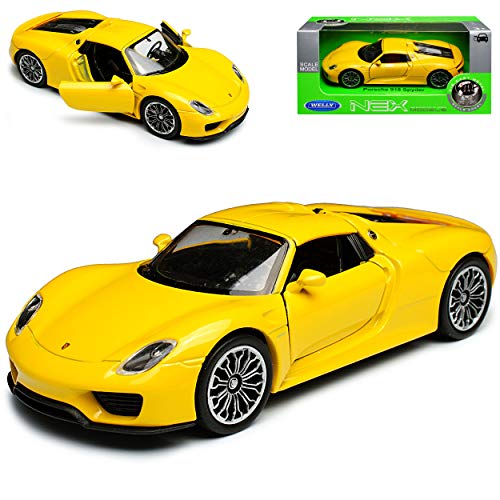 Porsche 918 Spyder Coupe Gelb 2013-2015 ca 1/43 1/36-1/46 Welly Modell Auto mit individiuellem Wunschkennzeichen von WeIIy