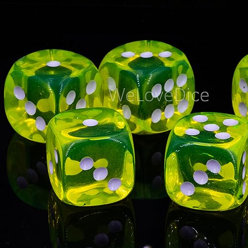 XL Würfel (20mm) in neon gelb/weiße Punkte - Made in Germany - WeLoveBeads - 5 Stück von WeLoveBeads