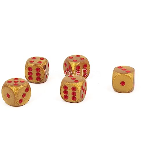 W6 Würfel (16mm) in Gold Farbe/rote Punkte - Made in Germany - WeLoveBeads - 5 Stück von WeLoveDice