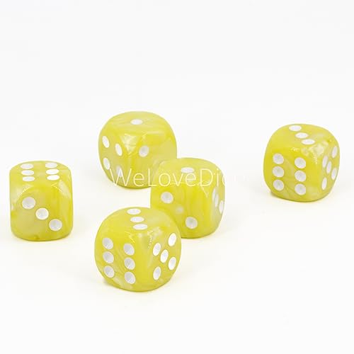 W6 Würfel (16mm) in Lemon gelb/Weisse Punkte - Made in Germany - WeLoveBeads - 5 Stück von WeLoveDice