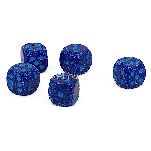 W6 Würfel (16mm) in dunkel blau Weiss/Blaue Punkte - Made in Germany - WeLoveBeads - 5 Stück von WeLoveDice