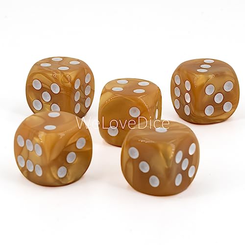 W6 Würfel (16mm) in goldfarben/Weisse Punkte - Made in Germany - WeLoveBeads - 5 Stück von WeLoveDice