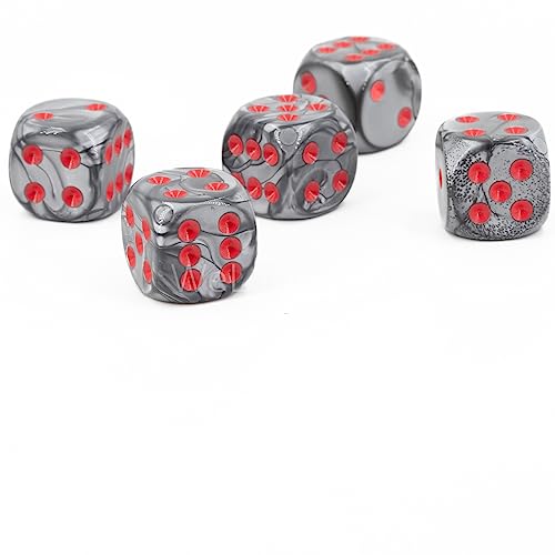 W6 Würfel (16mm) in grau/rote Punkte - Made in Germany - WeLoveBeads - 5 Stück von WeLoveDice