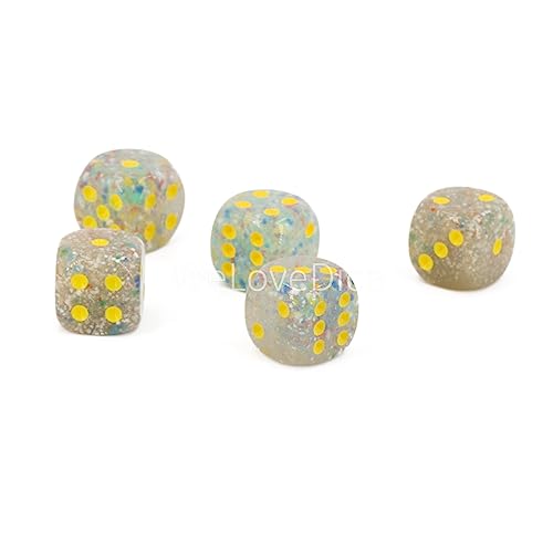 W6 Würfel (16mm) in hell grau bunt/gelbe Punkte - Made in Germany - WeLoveBeads - 5 Stück von WeLoveDice