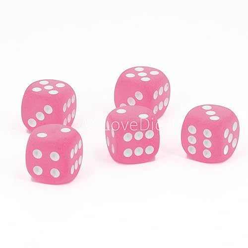 W6 Würfel (16mm) in rosa transparent/weiß Matte Punkte - Made in Germany - WeLoveBeads - 5 Stück von WeLoveDice