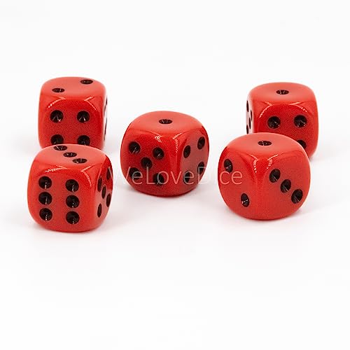 W6 Würfel (16mm) in rot/Schwarze Punkte - Made in Germany - WeLoveBeads - 5 Stück von WeLoveDice