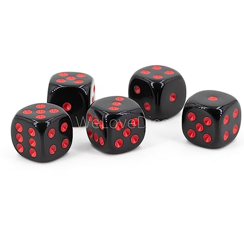 W6 Würfel (16mm) in schwarz/rote Punkte - Made in Germany - WeLoveBeads - 5 Stück von WeLoveDice