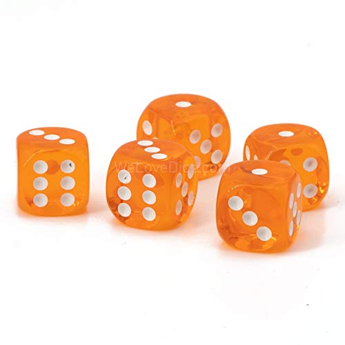 WeLoveDice 16mm W6 Würfel orange transparent/weiß - Made in Germany! - 5Stk von WeLoveDice