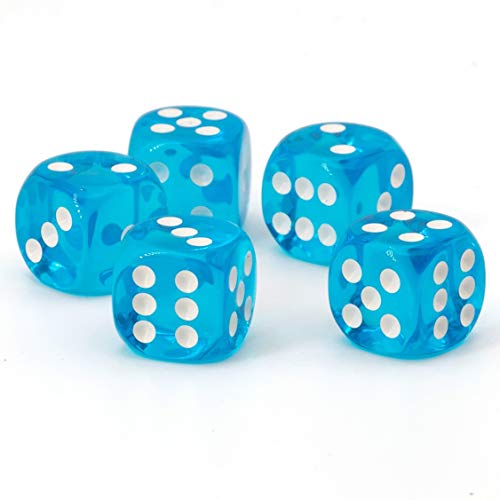 WeLoveDice 16mm W6 Würfel türkisblau transparent/weiß - Made in Germany! - 5Stk von WeLoveDice