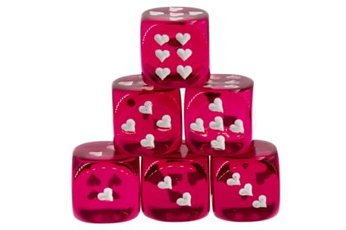 WeLoveDice - Würfel Fuchsia mit weißen Herzen - Made in Germany - 6 Stück von WeLoveDice