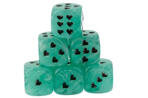 WeLoveDice - Würfel Jadegrün mit schwarzen Herzen - Made in Germany - 6 Stück von WeLoveDice