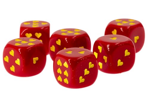 WeLoveDice - Würfel Rot mit gelben Herzen - Made in Germany - 6 Stück von WeLoveDice