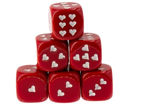 WeLoveDice - Würfel Rot mit weißen Herzen - Made in Germany - 6 Stück von WeLoveDice