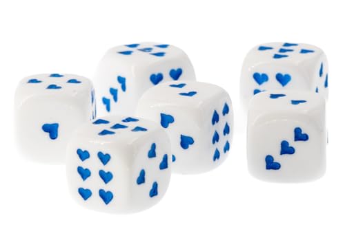 WeLoveDice - Würfel Weiss mit blauen Herzen - Made in Germany - 6 Stück von WeLoveDice