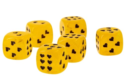 WeLoveDice - Würfel gelb mit schwarzen Herzen - Made in Germany - 6 Stück von WeLoveDice