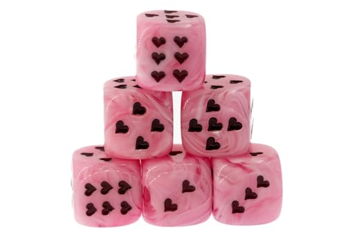 WeLoveDice - Würfel rosa mit schwarzen Herzen - Made in Germany - 6 Stück von WeLoveDice