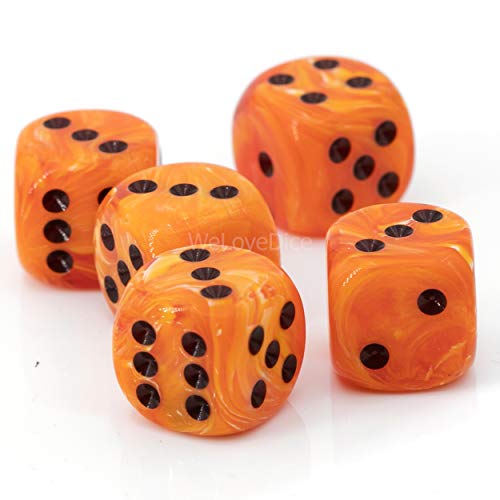 XL W6 Würfel (20mm) in kürbis orange/Schwarze Punkte - Made in Germany - WeLoveDice - 5 Stück von WeLoveDice