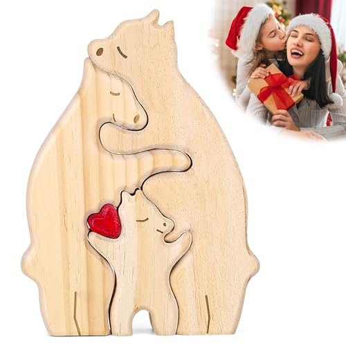 Personalisiertes Holzkunstpuzzle der Bärenfamilie, Holz Bär Skulpturen, Familienpuzzle Bären Aus Holz, Desktop Ornament Home Tischdekoration für Familie Andenken Geschenke (Family of Three) von Wechoide