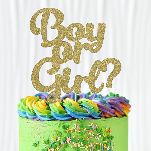 WedDecor Baby Shower Cake Topper, Double Sided Glitter Baby Shower Cake Decorations Gender Reveal Boy or Girl Bold Style Cake Picks for Celebrating Baby Shower Party Celebration, Light Gold von WedDecor