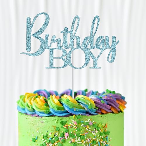 WedDecor Birthday Boy Cake Topper, Glitter Cupcake Toppers Cake Picks Party Supplies For Boys Sons Theme Birthday Party Celebration Desserts Cake Decoration, Baby Blue von WedDecor