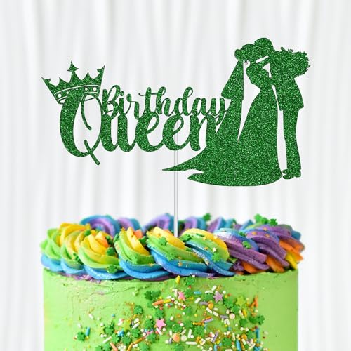WedDecor Birthday Queen Cake Topper, Glitter Cupcake Toppers Cake Picks Party Supplies For Girls Moms Daughters Women Theme Birthday Party Celebration Desserts Cake Decoration, Green von WedDecor