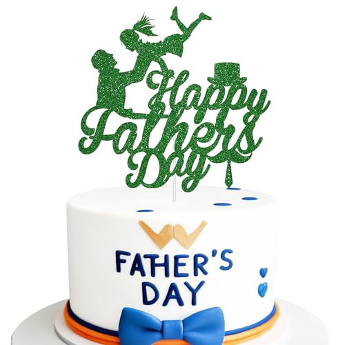 WedDecor Tortenaufsatz "Happy Fathers Day", glitzernd, Motiv: Vater und Tochter, Cupcake-Dekoration für Vatertag, Superhelden-Mottoparty, Grün von WedDecor